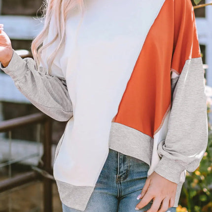 Khaki Colorblock Stitching Irregular Hem Long Sleeve Top Dear-Lover Dropshipping