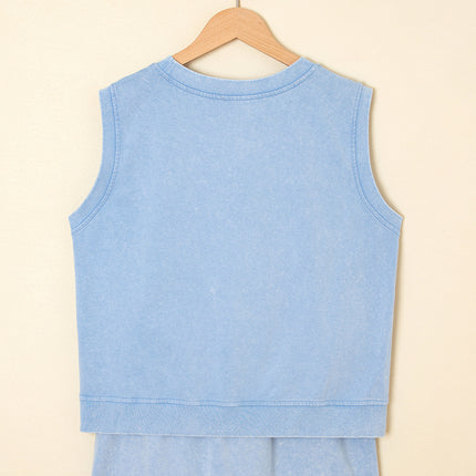 Myosotis 2 Pieces Mineral Wash Cotton Tank Top Lined Split Skirt Set