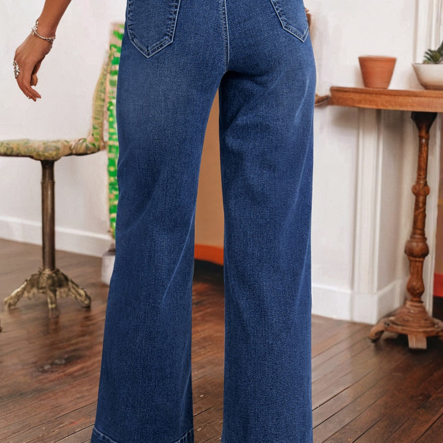 Sail Blue Wide Leg Pocketed High Waist Jeans