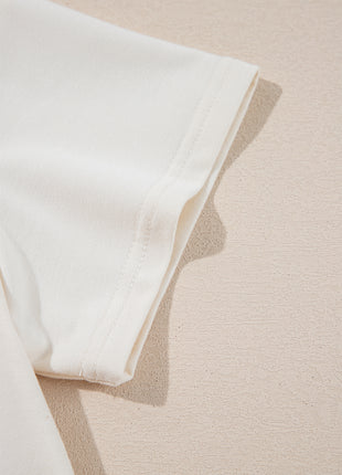 Beige 2pcs Cropped Tee and Ruffle High Waist Skort Set