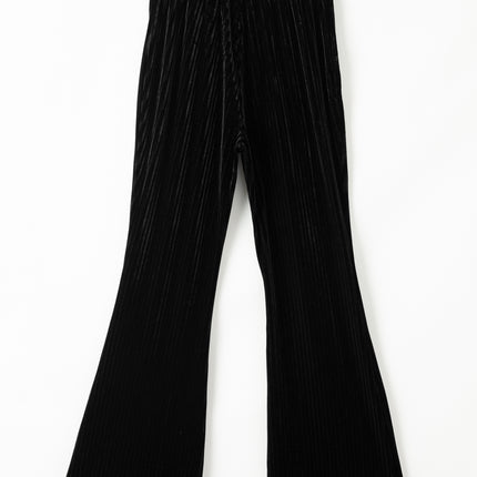 Black Solid Color High Waist Flare Corduroy Pants