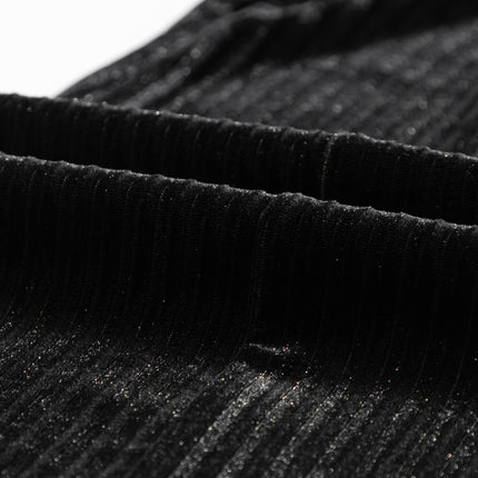 Black Solid Color High Waist Flare Corduroy Pants
