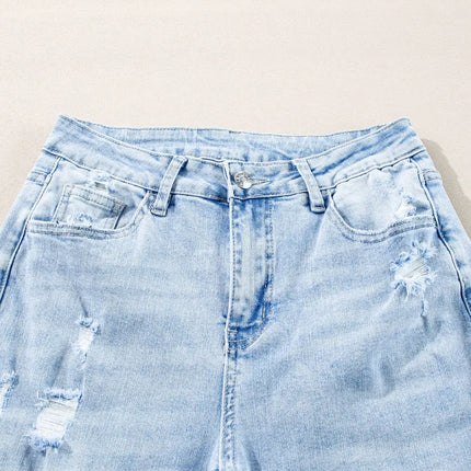 Beau Blue Light Wash Distressed Straight Jeans Dear-Lover Dropshipping