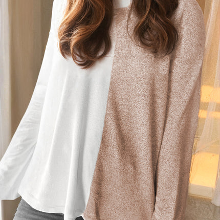 Khaki Colorblock Long Sleeve Crew Neck Top