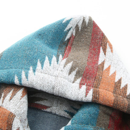 Multicolor Aztec Print Frayed Hem Denim Jacket