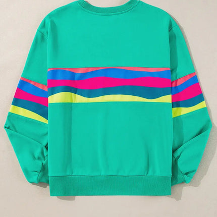 Green Colorful Striped Accent Long Sleeve T Shirt Dear-Lover Dropshipping
