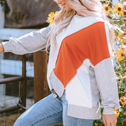 Khaki Colorblock Stitching Irregular Hem Long Sleeve Top Dear-Lover Dropshipping