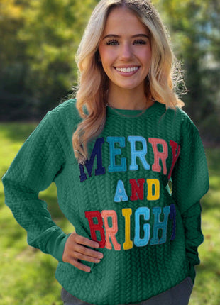 Blackish Green Merry And Bright Cable Knit Pullover Sweatshirt