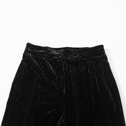 Black Solid Color High Waist Flare Corduroy Pants