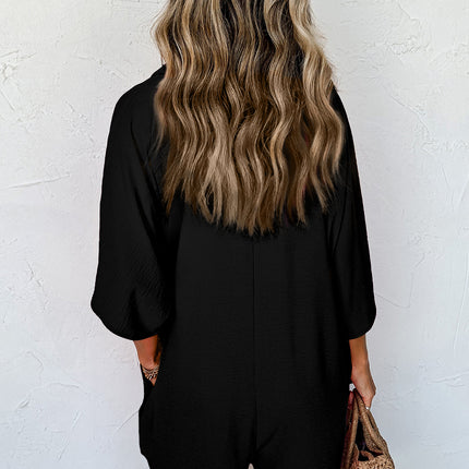 Black Romper Half Button Loose Collared
