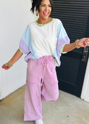 White Color Block Patchwork Half Sleeve Oversized T Shirt