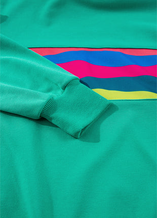 Green Colorful Striped Accent Long Sleeve T Shirt