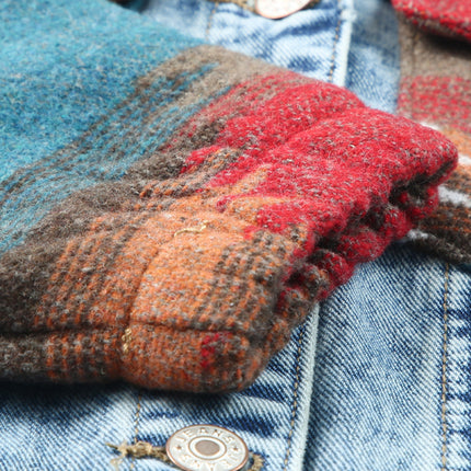 Multicolor Aztec Print Frayed Hem Denim Jacket