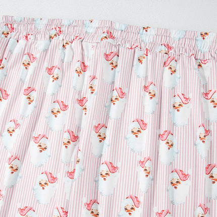Pink Santa Claus Striped Print Loose Fit Two Piece Lounge Set, Christmas Pajamas