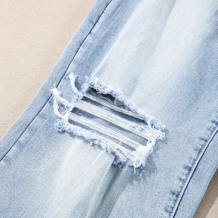 Beau Blue Light Wash Distressed Straight Jeans Dear-Lover Dropshipping