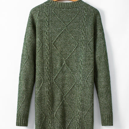 Mist Green Cable Knit Drop Shoulder Loose Fit Sweater Dress