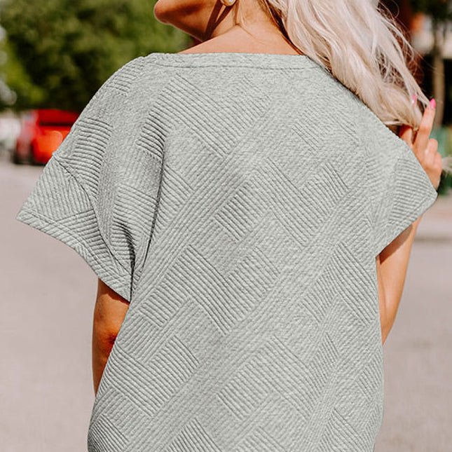 Gray Textured Loose Fit T Shirt and Drawstring Pants Set