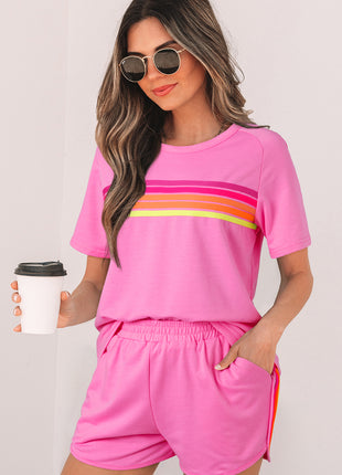 Bonbon Striped Patch Front Casual Tee