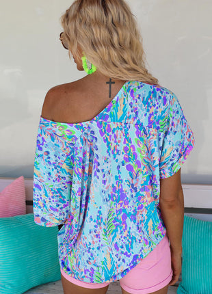 Sky Blue Loose Painted Floral Tee