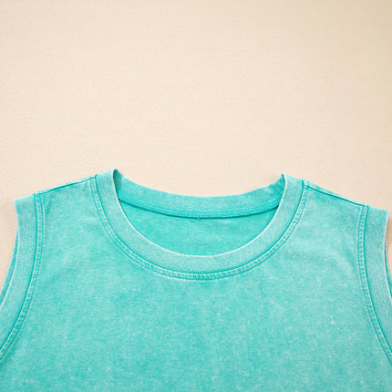 Mint Green 2 Pieces Mineral Wash Cotton Tank Top Lined Split Skirt Set