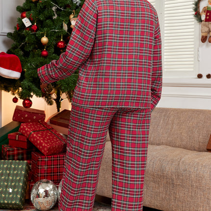 Red Plaid Printed Shirt and Pants Plus Size Lounge Set