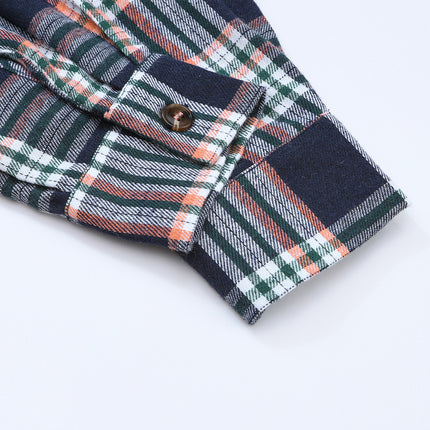 Pink Contrast Hooded Drawstring Plaid Shacket