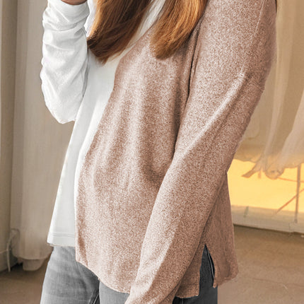 Khaki Colorblock Long Sleeve Crew Neck Top