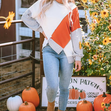 Khaki Colorblock Stitching Irregular Hem Long Sleeve Top Dear-Lover Dropshipping