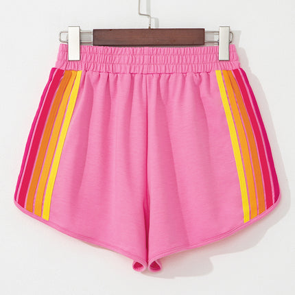 Bonbon Color Block Stripes Elastic High Waist Active Shorts