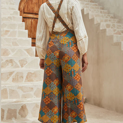 Multicolour Boho Floral Print Crossed Straps Ankle-length Jumpsuit