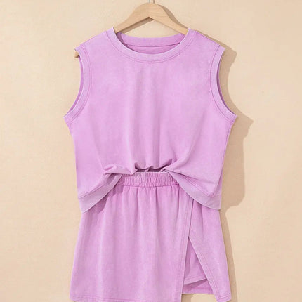 Phalaenopsis 2 Pieces Mineral Wash Cotton Tank Top Lined Split Skirt Set Dear-Lover Dropshipping