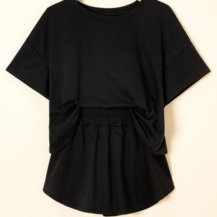 Black 2pcs Cropped Tee and Ruffle High Waist Skort Set