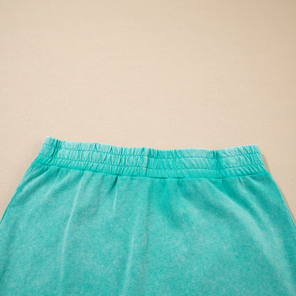 Mint Green 2 Pieces Mineral Wash Cotton Tank Top Lined Split Skirt Set