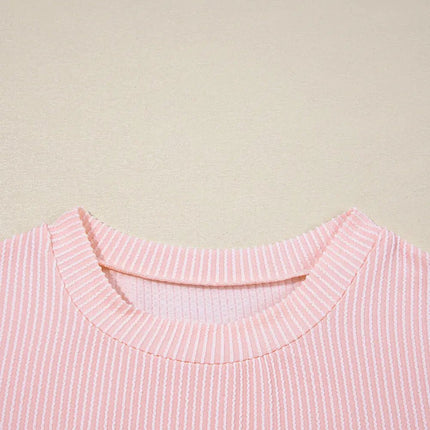 Pink Corded Knit Color Block Pocketed Crew Neck T Shirt Dear-Lover Dropshipping