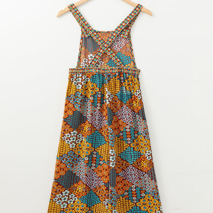 Multicolour Boho Floral Print Crossed Straps Ankle-length Jumpsuit