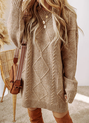 Parchment Cable Knit Drop Shoulder Loose Fit Sweater Dress