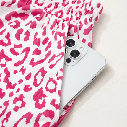 Pink Leopard Elastic Waistband Lace up Contrast Trim Casual Shorts Dear-Lover Dropshipping