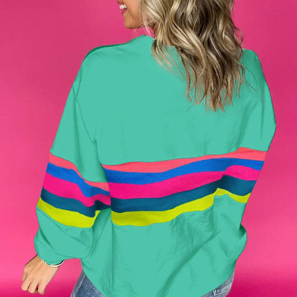 Green Colorful Striped Accent Long Sleeve T Shirt Dear-Lover Dropshipping