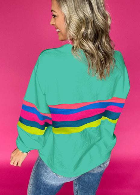 Green Colorful Striped Accent Long Sleeve T Shirt