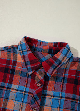 Women's Red Plaid Print Loose Vintage Shirt