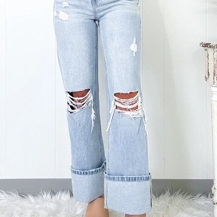 Beau Blue Light Wash Distressed Straight Jeans Dear-Lover Dropshipping