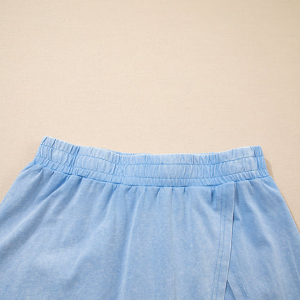Myosotis 2 Pieces Mineral Wash Cotton Tank Top Lined Split Skirt Set