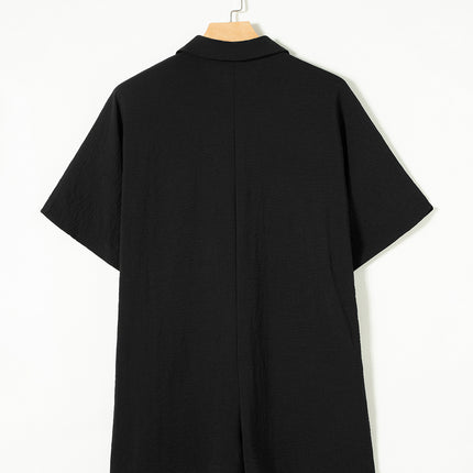 Black Romper Half Button Loose Collared