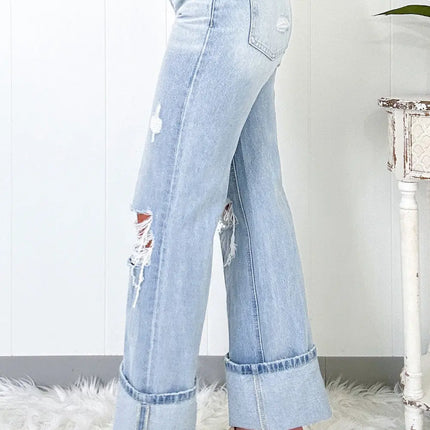Beau Blue Light Wash Distressed Straight Jeans Dear-Lover Dropshipping