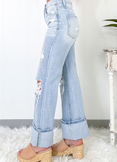 Beau Blue Light Wash Distressed Straight Jeans