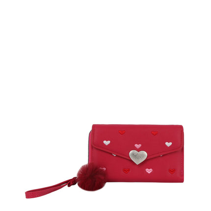 Heart Print Tri Fold Wristlet Wallet