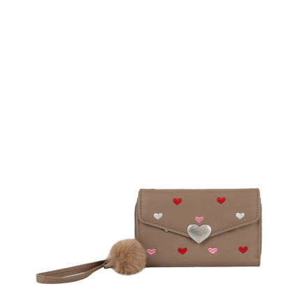 Heart Print Tri Fold Wristlet Wallet