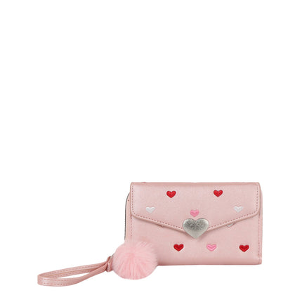 Heart Print Tri Fold Wristlet Wallet
