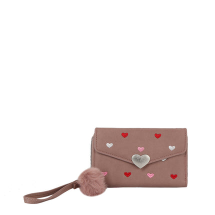 Heart Print Tri Fold Wristlet Wallet