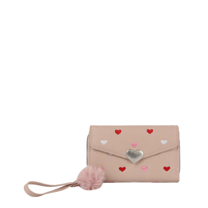 Heart Print Tri Fold Wristlet Wallet